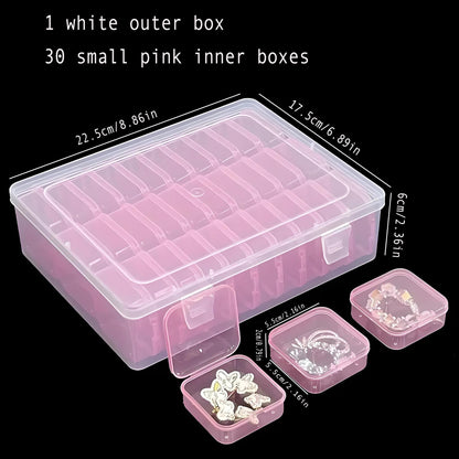 Forever bene Small Clear Plastic Bead Storage Containers-Pink Plastic Box-30Pcs Craft Storage Box with Hinged Lid, 1sheet Labels, Mini Boxs for Jewelry Making, Diamond Art, Crafts, Small Parts