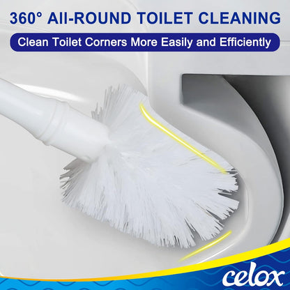 CELOX Toilet Bowl Brush and Holder, Compact Bathroom Cleaning Kit, White, 2 Set