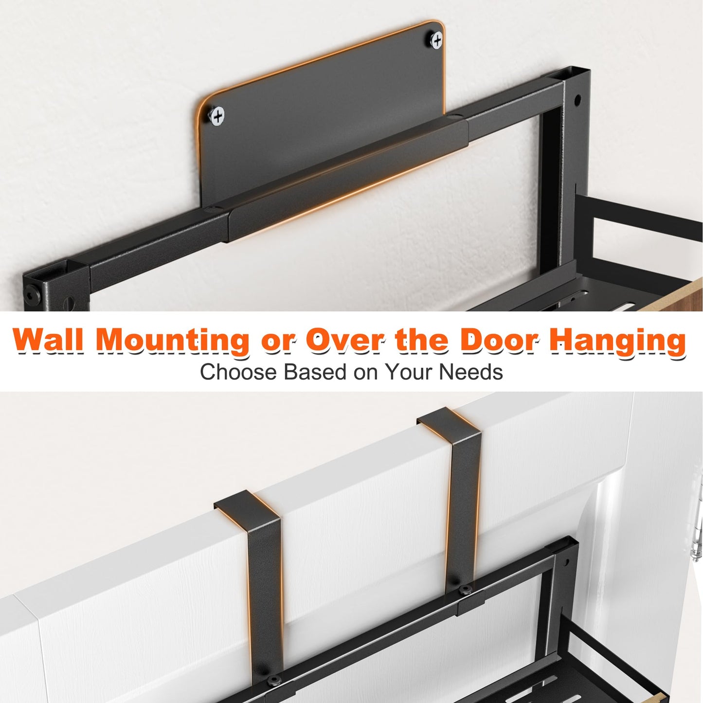 Aquzee Heavy Duty Pantry Door Organizer, 6-Tier Over the Door Pantry Organizer, 2 IN 1 Hanging Wall Mount Spice Rack, Adjustable Baskets, Spice Organization for Cabinet Kitchen Closet
