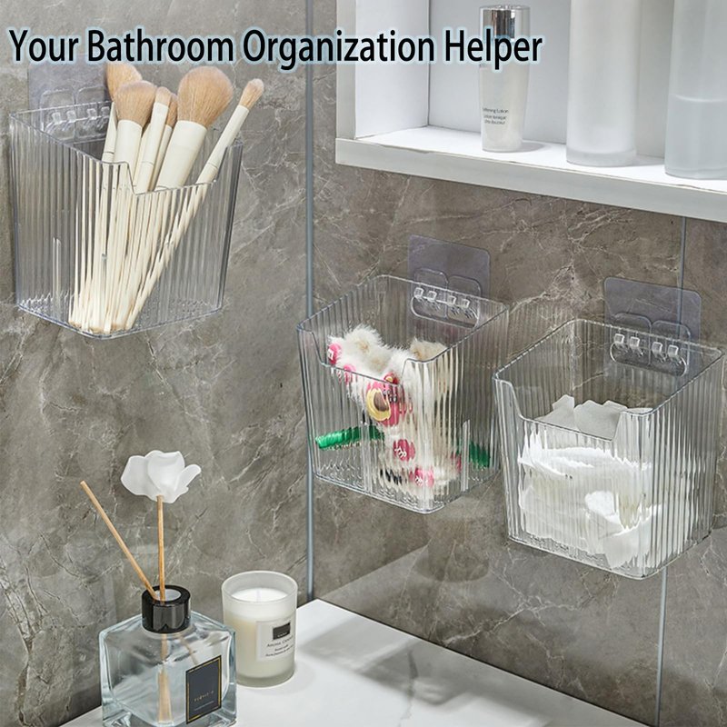 4 Pack Wall Organizers and Storage - Clear Acrylic Cabinet Door Organizer Bins, Adhesive Remote Control Holder, Space-Saving Stackable Wall Storage for Bathroom, Kitchen, Pantry, RV, Dorm, Office