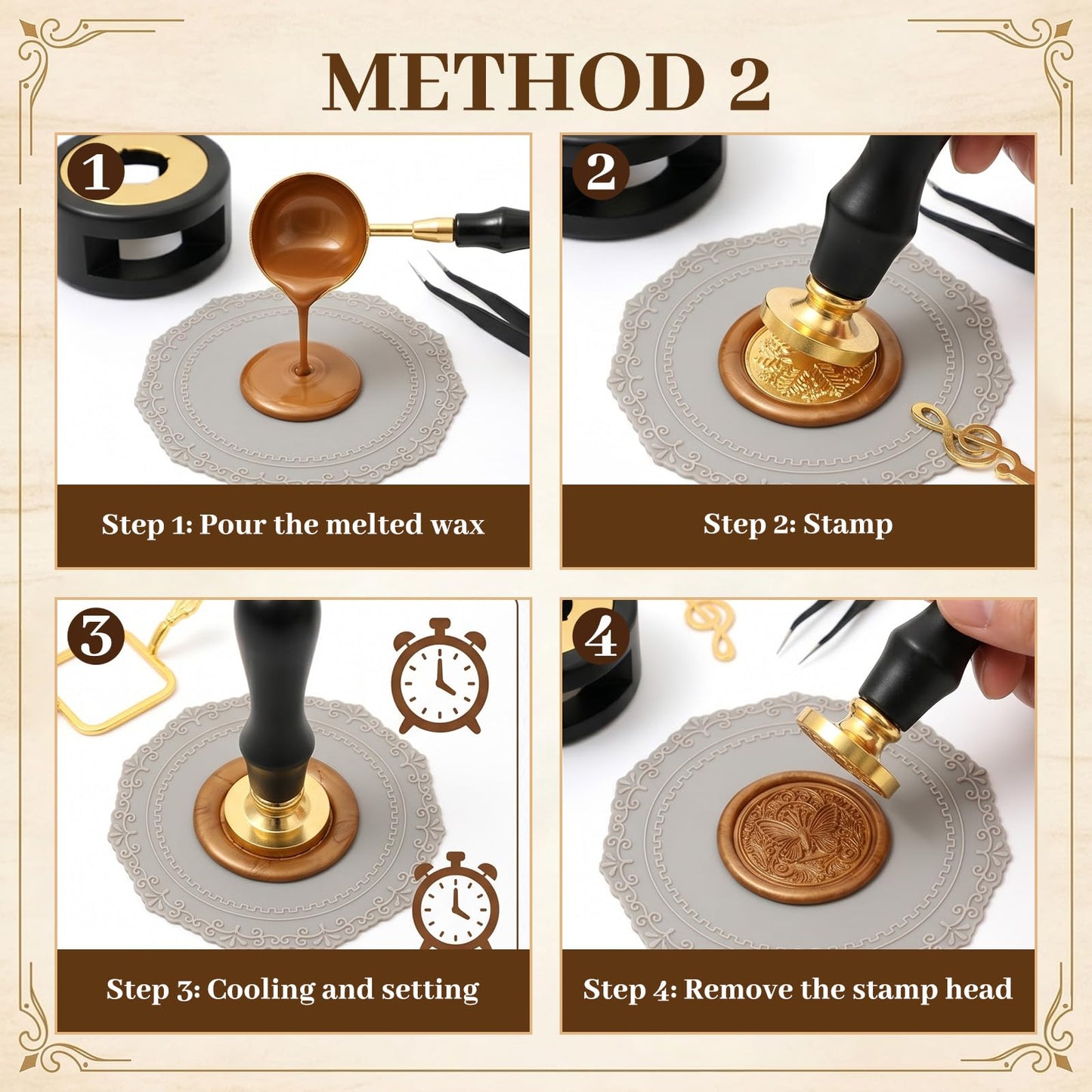 18Pcs Wax Seal Stamp Kit,Classic Sealing Wax Stamp Heads with Wooden Handle Metal Wax Seal Molds, Wax Warmer Melting Spoon Silicone Mat for Wedding Invitation Letter Envelope Gift Cards DIY Crafts