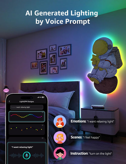 Lepro S1 AI LED Strip Lights for Bedroom - 65.6ft Smart RGB Light Strips with IC and Rainbow Chasing Effects, Color Segment DIY, AI Generated Lighting, No Remote, 2.4G Wi-Fi & Bluetooth