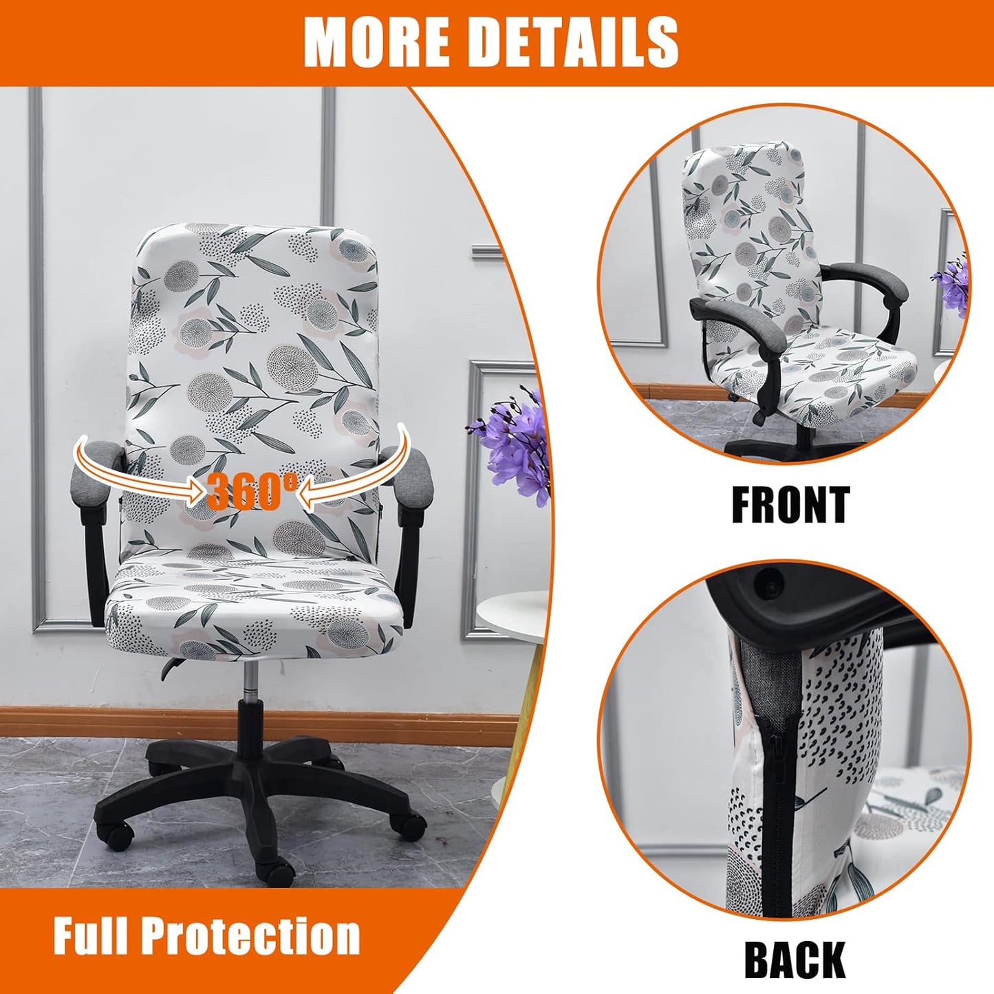 CRFATOP Stretch Computer Office Chair Cover with Durable Zipper, Universal High Back Chair Slipcover