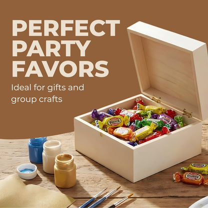 Fun Express 3" x 3" x 2" DIY Unfinished Wooden Trinket Boxes, Plain Wood Craft Boxes with Lids for Painting, Gifts & Storage, 12 Pack