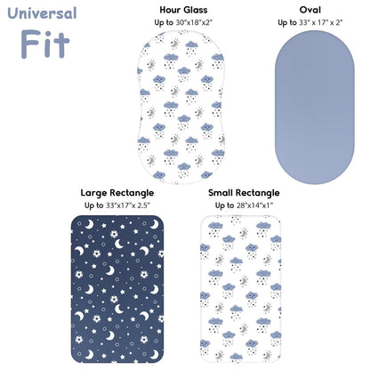 Yoofoss Bassinet Sheets - 3-Pack Fitted Set for Halo Bassinest & Baby Delight | Soft, Breathable Blue & Cloud Design