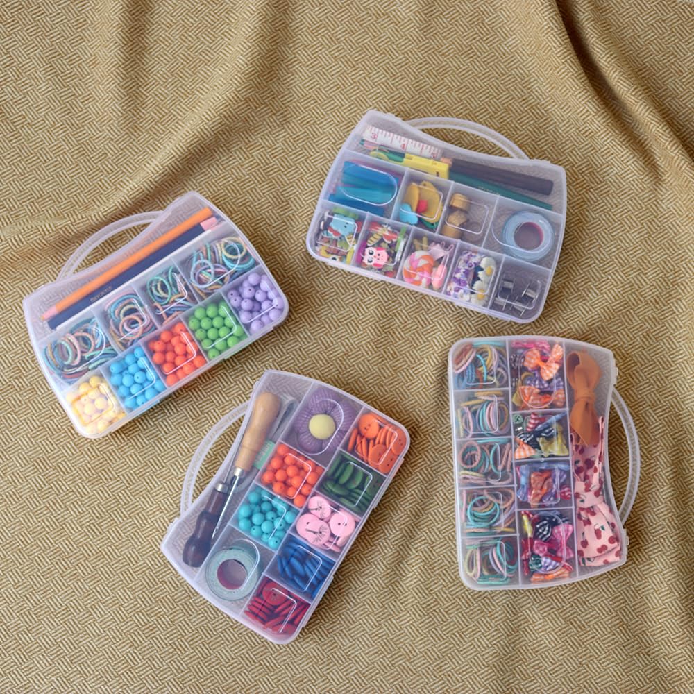 BangQiao 4 Pack Fixed 10 Grids Small Clear Plastic Storage Case with Handle, Mini Cute Organizer Box for Gift Giving, Birthday, Event, Party, Jewelry, Ornaments, Craft Supplies, DIY Accessories