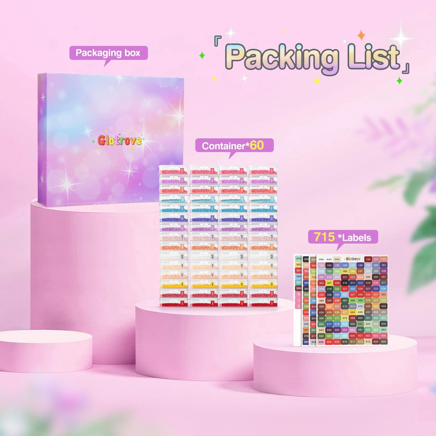 Glotrove Diamond Art Storage Containers Trays, 60pcs Diamond Painting Trays with Lids, 2-in-1 Beads, Gems & Drills Storage and Line-Up Accessories for Diamond Painting