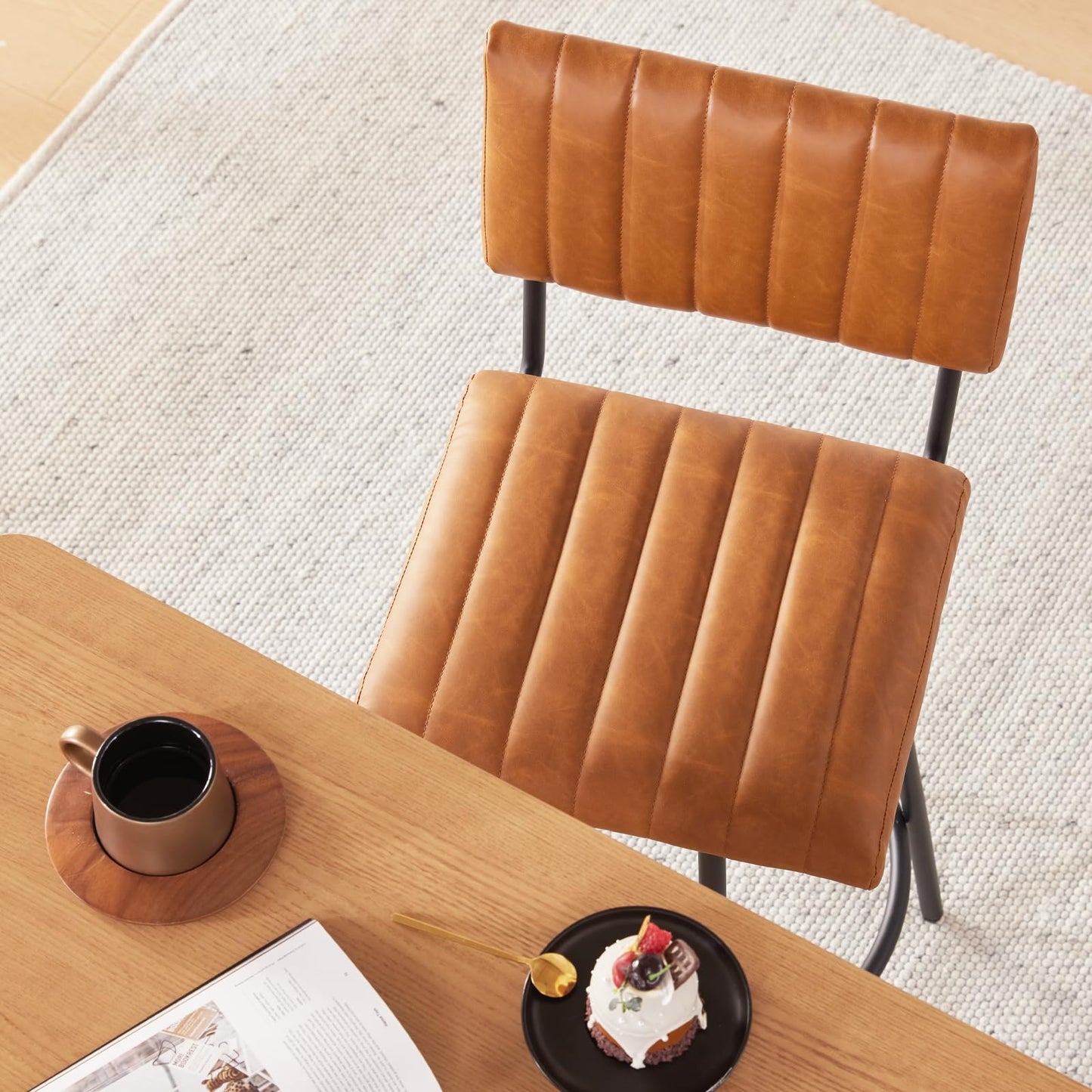 MILCIL Swivel Counter Height Bar Stools with Back Set of 2, Upholstered 26'' Counter Stools with Metal Frame, Faux Leather Cognac