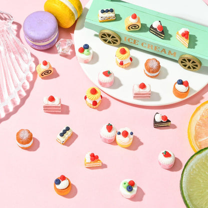 Gythara 44 pcs 11 Styles Lovely Cake Theme Resin Miniature Ornaments Sweet Dessert Imitation Food Figurines for DIY Fairy Garden Micro Landscape Desk Office Decor