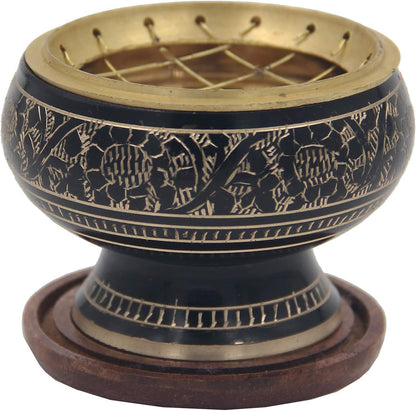 DharmaObjects Charcoal Incense Burner, Decorated Brass