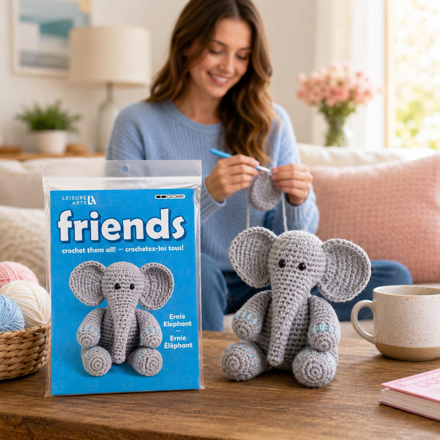 LEISURE ARTS Little Crochet Friend Animals Crochet Kit, Elephant, 8", Complete Kit, Learn to Animal Starter Kit for All Ages, Includes Instructions, DIY Amigurumi Kits