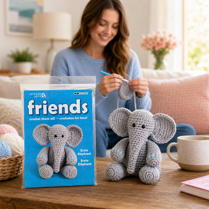 LEISURE ARTS Little Crochet Friend Animals Crochet Kit, Elephant, 8", Complete Kit, Learn to Animal Starter Kit for All Ages, Includes Instructions, DIY Amigurumi Kits