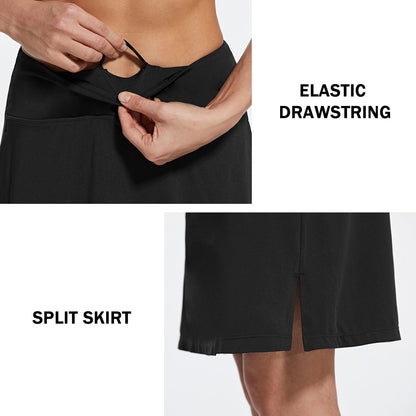 baleaf Women's 20" Golf Skirts Knee Length Skorts Athletic Modest Long Acitive Casual Pockets UV Protection Black L