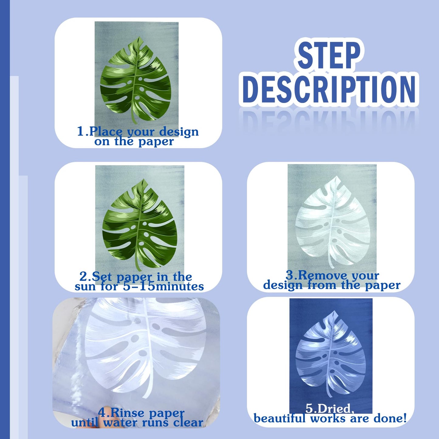 240 Sheets Cyanotype Paper Sun Print Kit A4 A5 A6 Solar Drawing Paper High Sensitive Nature Solar Activated Drawing Tool for Arts DIY Crafts Project, 5.8 x 8.3, 5.8 x 4.1, 8.3 x 11.7, 4 x 4 Inch