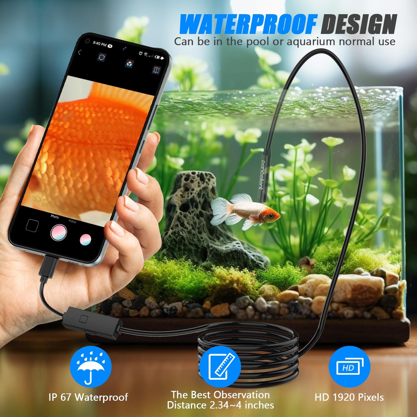 1920P Snake Inspection Borescope, Pancellent Type C Endoscope, Scope Camera with 8 LED Lights for Android and iOS Smartphone, iPhone, iPad, Samsung (16.5 FT/5M)