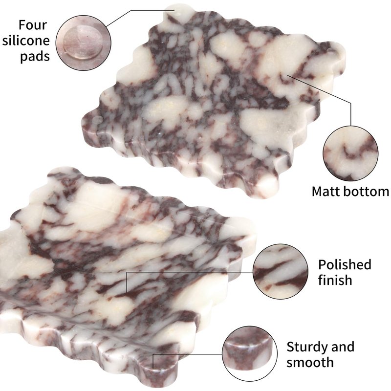 Square Marble Decorative Tray with Scalloped Edge,Luxury Natural Calcutta Stone Bathroom Vanity Tray, Dresser Top Perfume Coffee Home Sink Tray, Key Trinket Ring (Turkey Calacatta Viola, 8 * 8)