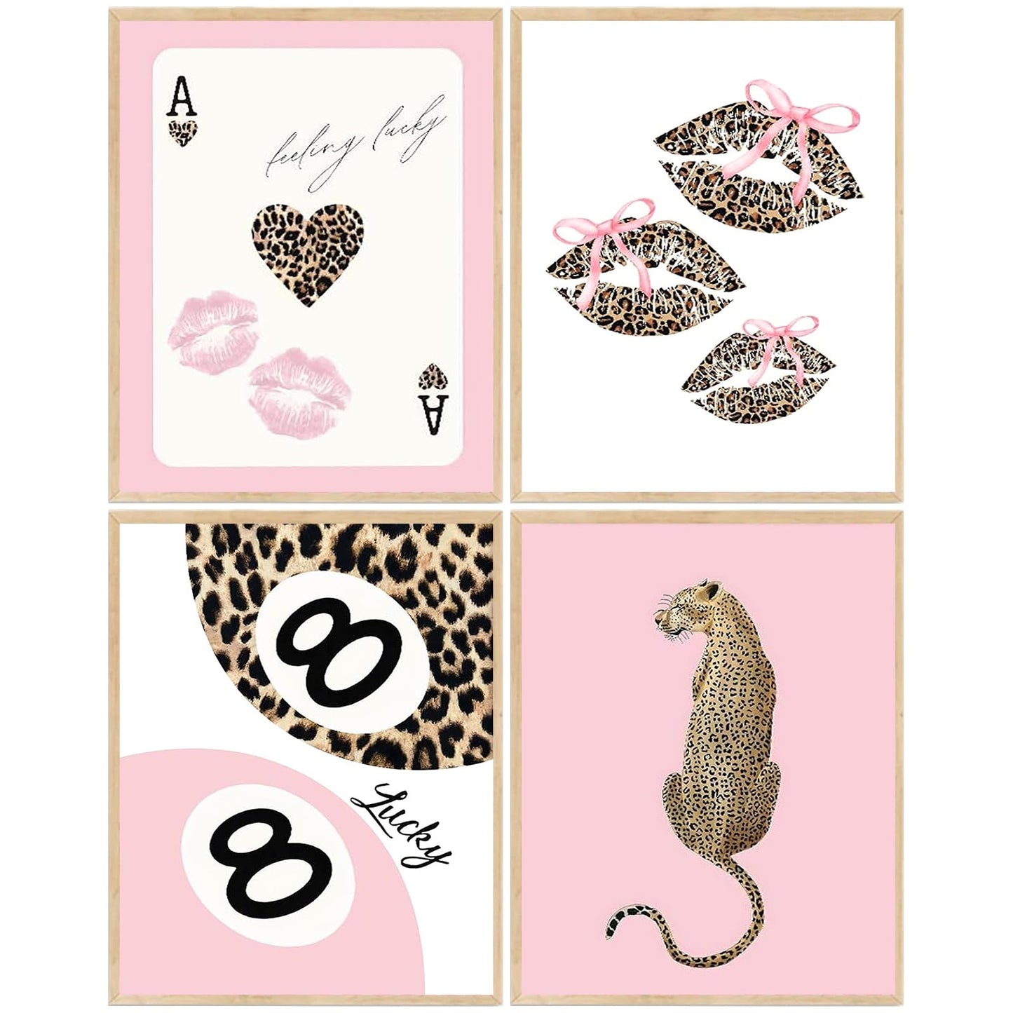 4 Pack Leopard Print Coquette Diamond Art Kits for Adults, Pink Bow Diamond Painting Kits for Beginner, Diamond Dots Full Drill Crafts for Gem Art Home Wall Decor for Teens Girls 5D DIY 12x16in