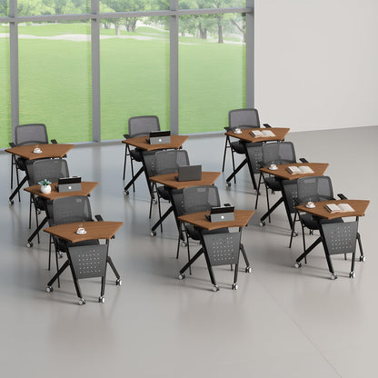 Usosidam Folding Conference Room Table with Wheels, Flip Top Mobile Training Room Tables, Modular Rolling Meeting Table, Space Saving Conference Tables for Office Classroom Seminar, 6-12 Person（8pcs）