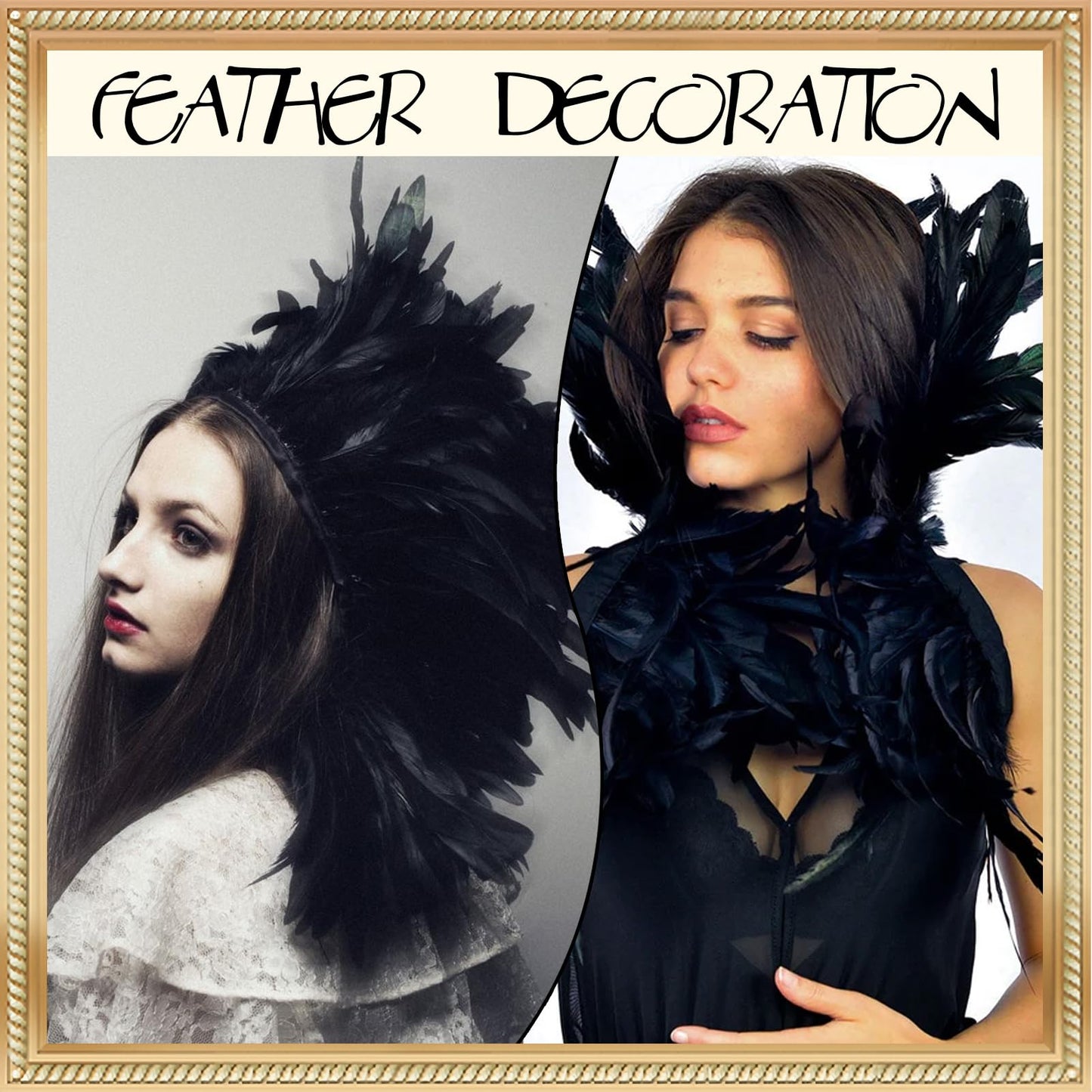Daieeparty Black Craft Feathers Bulk-360pcs 12 Style Mixed Natural Feathers for Wedding Home,Dream Catcher Supplies and DIY Crafts (Black)
