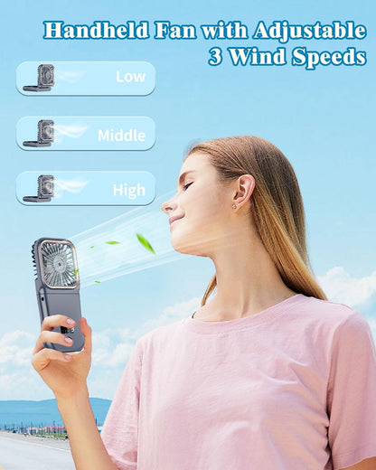 Portable Fan Rechargeable, Handheld 4000mAh Battery Operated Fan with Digital Display, Mini Pocket Fan for