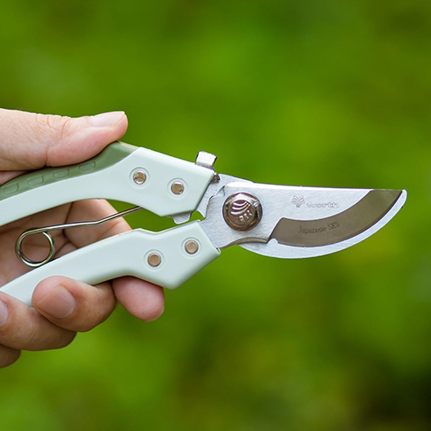 Worth Garden 8" Bypass Pruning Shears, SK5 Steel Blade, Reinforced Nylon Handle with Ergonomic Grip, Gardening Clippers