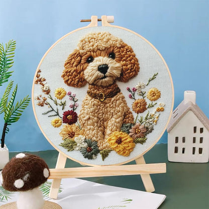 Punch Needle Kits Poodle Dog and Flowers Embroidery Starter Set with Hoop Easy for Beginners DIY Stress Relief Handmade Craft Hobby and Home Decor 20x20cm-6