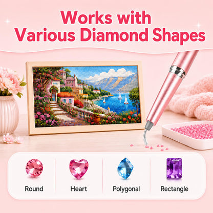 Wireless Electric Diamond Art Pen, Vacuum Diamond Painting Pen No Wax Needed, 150° Ergonomic Tip, Quiet Lightweight & Rechargeable Diamond Art Accessories for Adults (Pink)