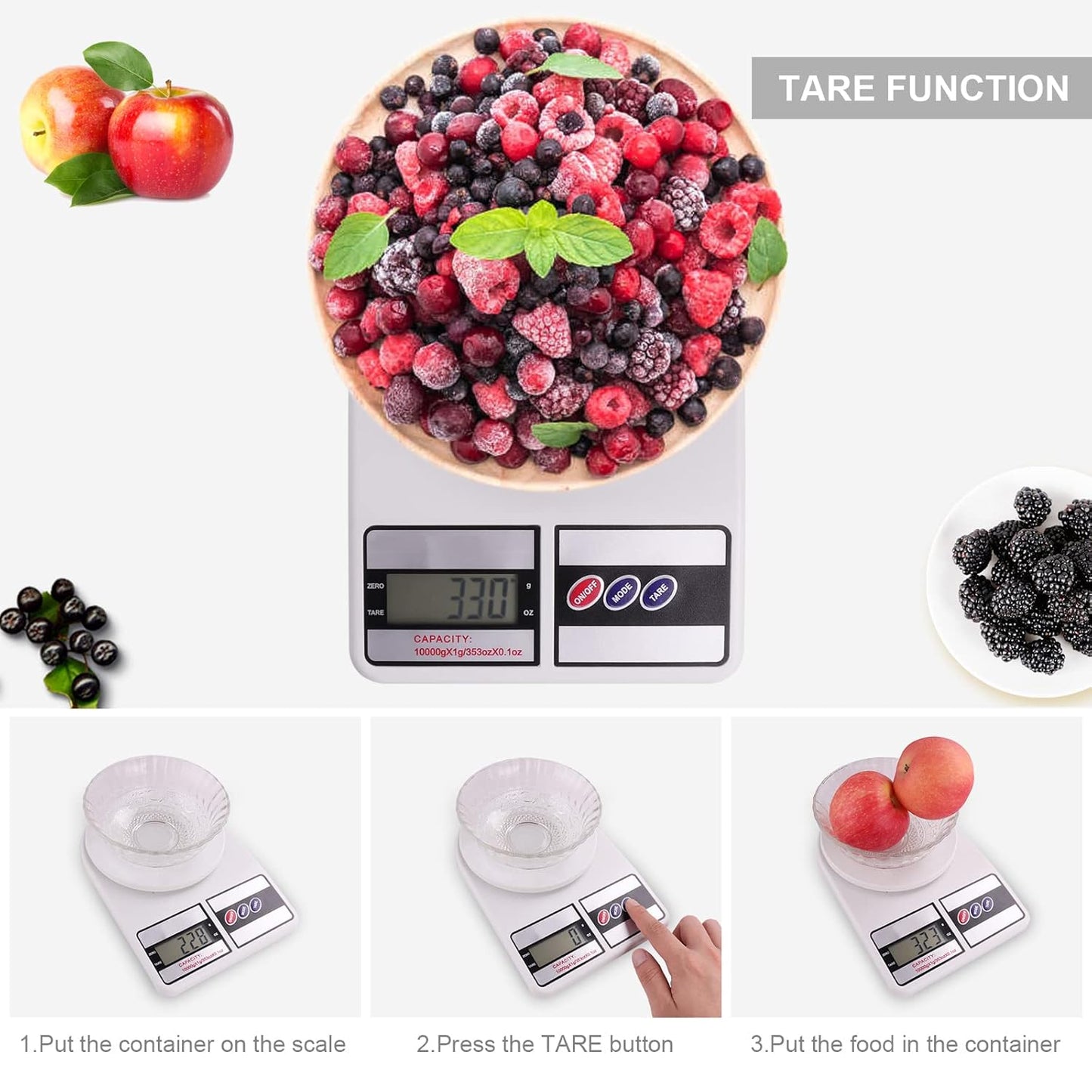 Kinstecks 10KG Digital Kitchen Scales, Portable Electronic Cooking Scale with Tara Function for Home Office