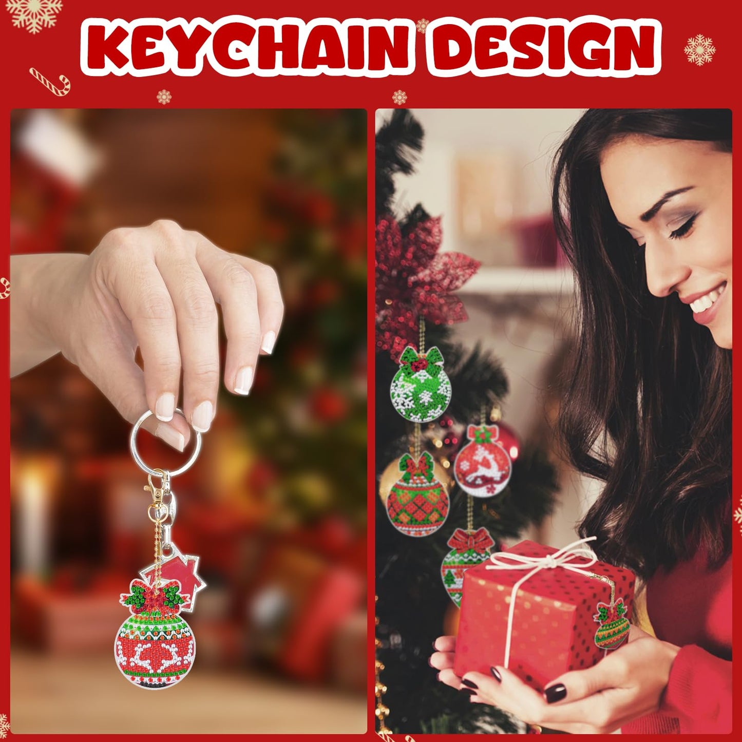 20Pcs Christmas Diamond Painting Kits Keychains, 5D DIY Diamond Art Kit for Kids Adults, Christmas Ornaments Art Pendants, Keychain Crafts, Festive Decorations, Arts Crafts Holiday Gift Set with Tools