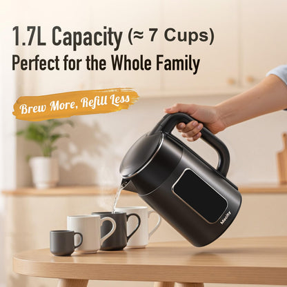 Mecity Electric Kettle 1.7L Touch Screen Temperature Control Water Boiler, No Plastic Contact with Water. 6 Preset Temperature Programs, 2 Hours Keep Warm, Auto Shut Off, Dark Grey