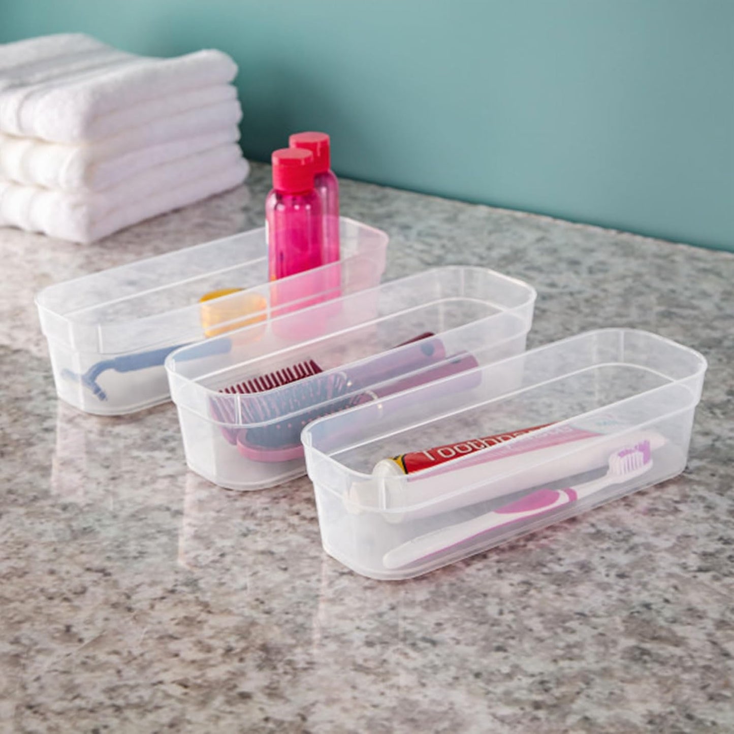 Sterilite 13538608 Narrow Storage Trays, Clear, 24 Pack with Sturdy Banded Rim for Organizing