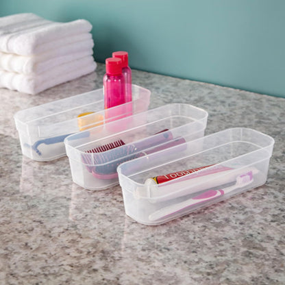 Sterilite 13538608 Narrow Storage Trays, Clear, 24 Pack with Sturdy Banded Rim for Organizing
