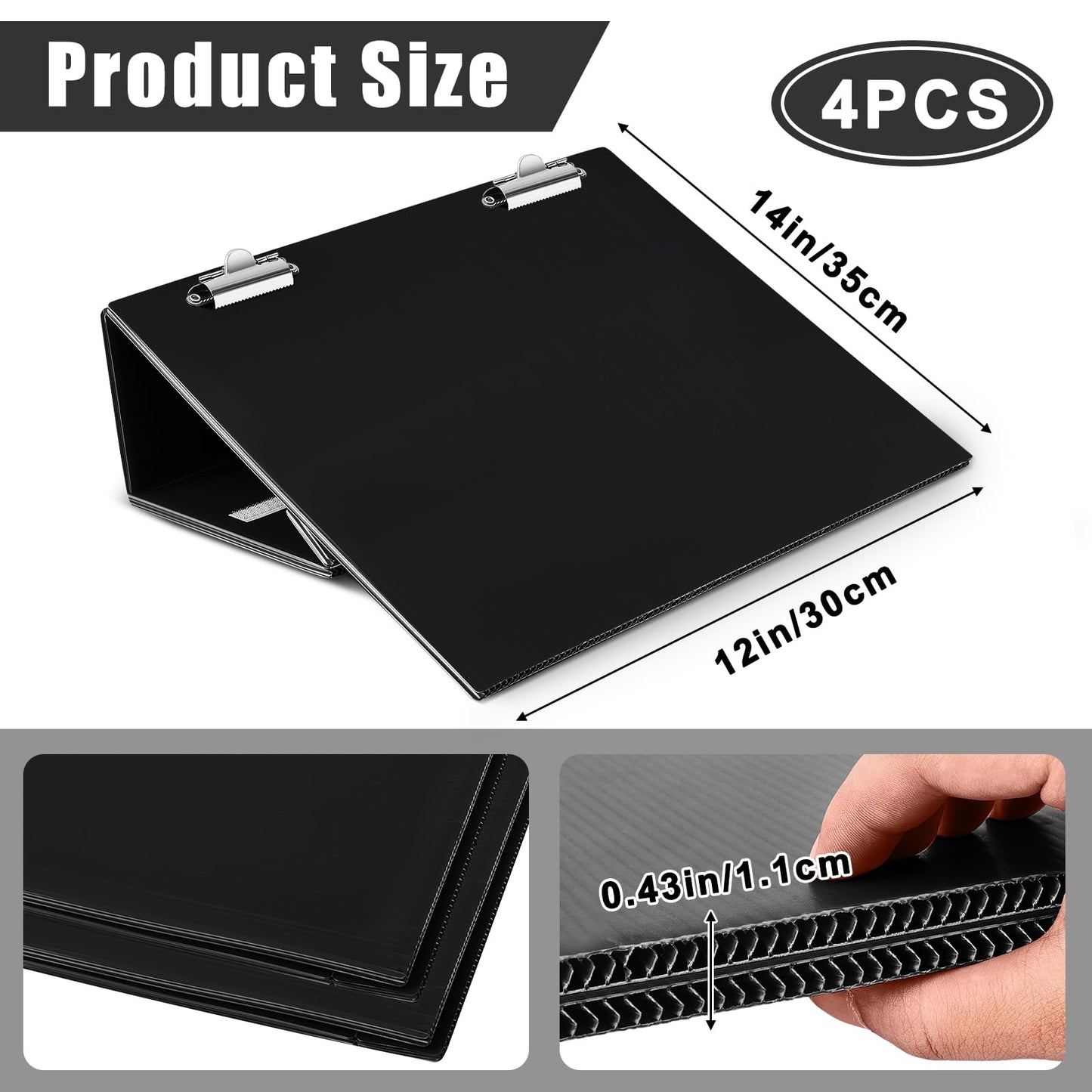 Skyygemm 14 x 12 Inch Folding Slant Board for Writing Kids Black Large Sloped Surface Clipboard to Improve Handwriting Legibility Posture Endurance for Office Classroom Tool(4 Pcs)
