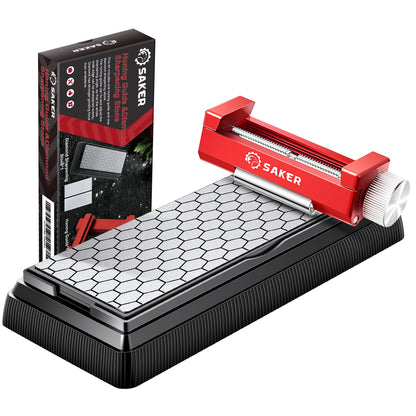 Saker Chisel Sharpening Jig,Wood Honing Guide with Whetstone - Red Off-Center Upgraded Honing Tool and Diamond Sharpening Stone Set Kit for Knife, Short Chisels and Planes