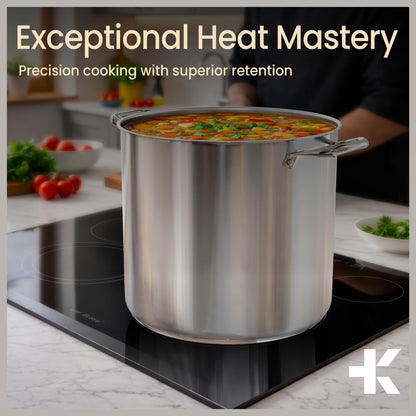 Stainless Steel Stockpot with Tempered Glass Lid 12 Quart, Durable 18/0 Stainless Steel, Impact-Bonded Base for Even Heating, Riveted Handles, Oven & All Stove Compatible, Safe Up To 500°F (260°C)