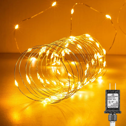 99Feet 300LEDs Fairy Lights Plug in, Warm White String Lights, Waterproof Flexible Silver Wire Starry Lights