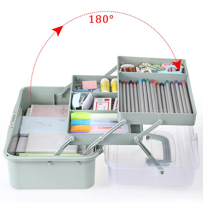 BTSKY 3-Layer Plastic Dividing Storage Box Craft Organizer and Storage with Adjustable Spacers Portable Handled Art Supply Organizer Multipurpose Home Utility Box for Medicine Sewing(Haze Green)