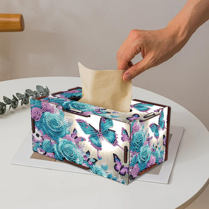 MVVMTOP Diamond Painting Tissue Box, DIY Butterfly and Flower Special Shape Diamond Art Partial Mosaic Handmade Making Tissue Storage Box Kit, Modern Home Dining Living Room Table Top Art Decoration