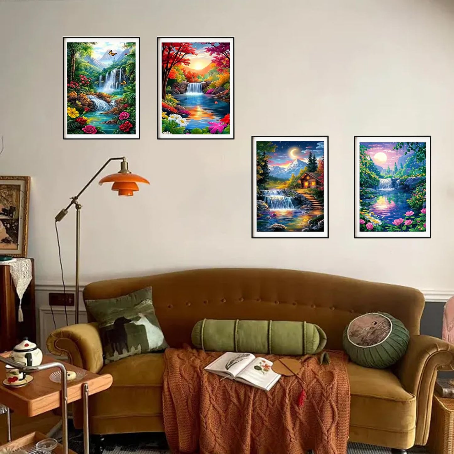 DOZEEZOP 4 Pack 5D Diamond Painting Kits for Adults, Landscape Diamond Art Kits for Beginners of All Ages, Round Full Drill Painting by Numbers Crafts Home Wall Decor 12 x 16 Inches Red