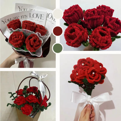 NafuXiaJJia Rose Pipe Cleaner Kit with 150 Pcs Pipe Cleaners Colourful in 2 Colours（Burgundy,Green,8 Pcs Green Floral Wire,Floral Tape,Flower Wrapping Paper and Ribbon