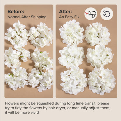 Auihiay 26 Pieces Hydrangea Artificial Flowers Silk Hydrangea Flowers Artificial Flowers Heads with Stems for Home Wedding Party Decorations (Ivory)