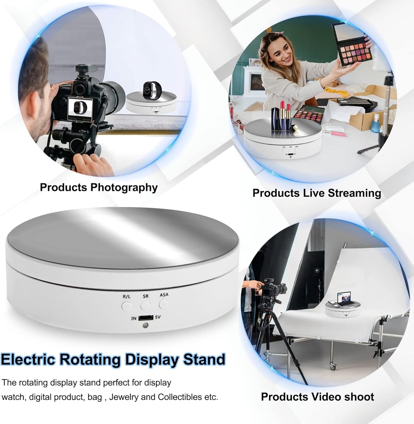 Foleto 360 Degree Motorized Rotating Display Stand, 5.4 Inch Turntable for Photography Products, USB Power Cable