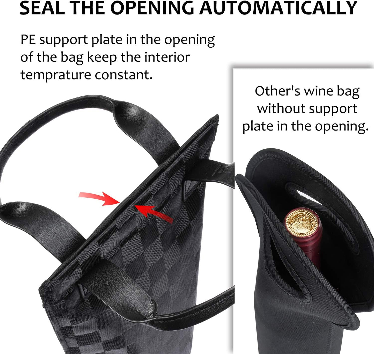 Tirrinia Single Wine Gift Tote Bag, Insulated Padded Thermal Wine Bottle Carrying Cooler for Travel, Picnic, Black
