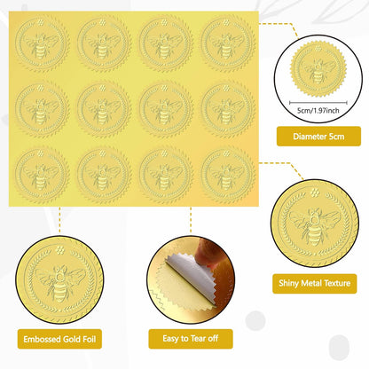CRASPIRE 408Pcs Bee Gold Foil Embossed Stickers 2" Self Adhesive Envelopes Seals Sticker Bumblebee Labels for Wedding Invitation Graduation Corporate Certificates Diplomas Gift Wrapping Decor