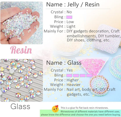 qiipii 48 Color 3mm Jelly AB & Crystal Colorful Resin Rhinestones for Bedazzling Crafting SS10 Flatback Stones Gems Diamonds Charms for Nails Eyes Face Makeup Beauty Tumblers Bottles DIY Crafts Shoes