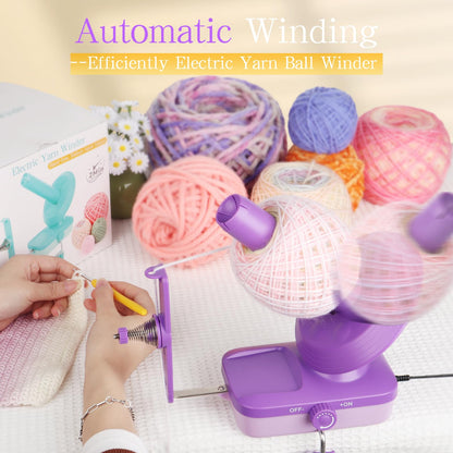 Electric Yarn Winder for Crocheting-Automatic Crochet Yarn Ball Winder for Perfect Neat Cakes-Stepless Speed with Strong Tension, Tangle-Free Knitting Gift for Seniors with Arthritic Hands(Purple)