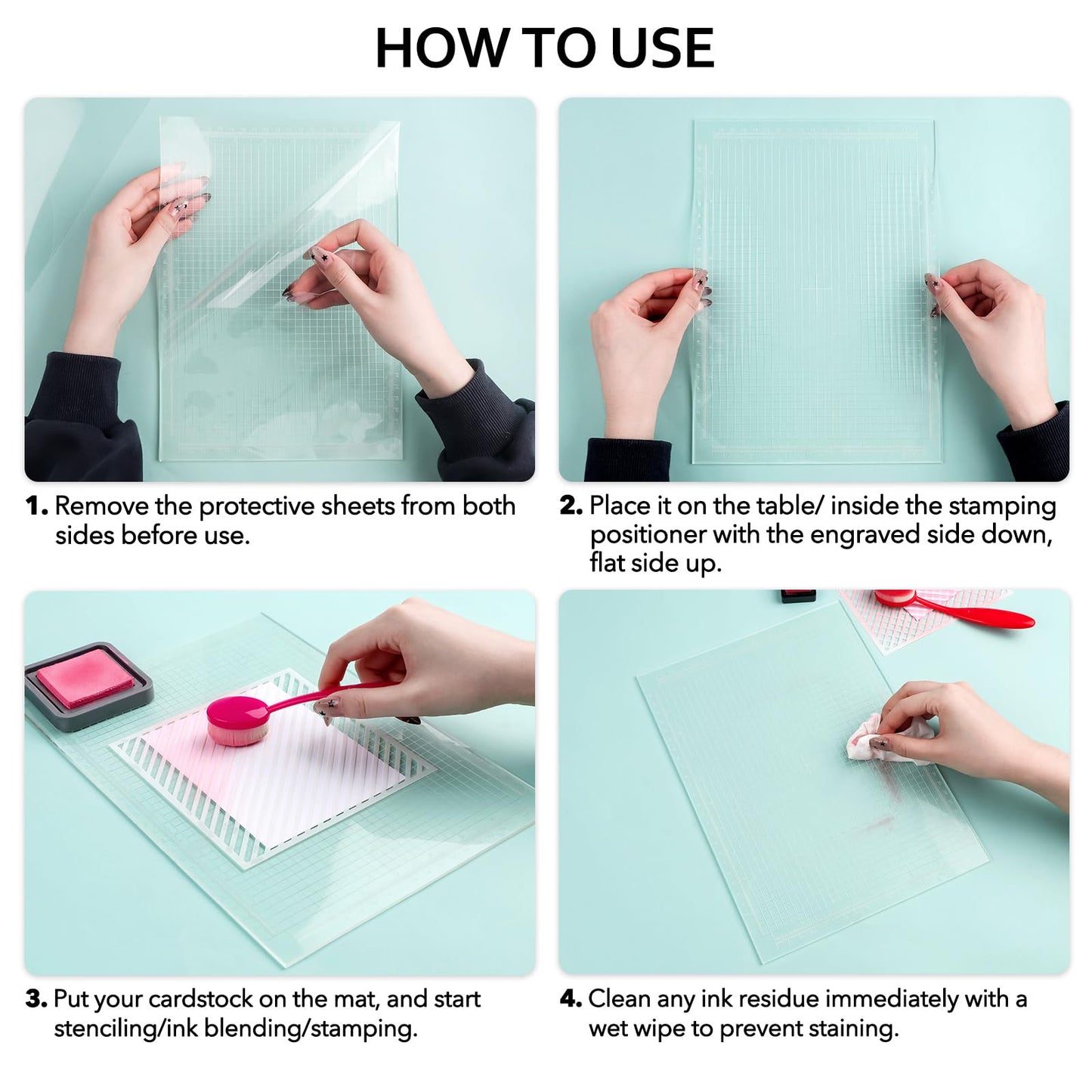 A4 Clear Photopolymer Sticky Mat for Stencil Stamp, Reusable Anti-Slip Grip Mat, Multi-Use Non-Slip Clear Photopolymer Craft Low Tacky Mat for Card Making Hold Your Cardstock in Place When Stamping