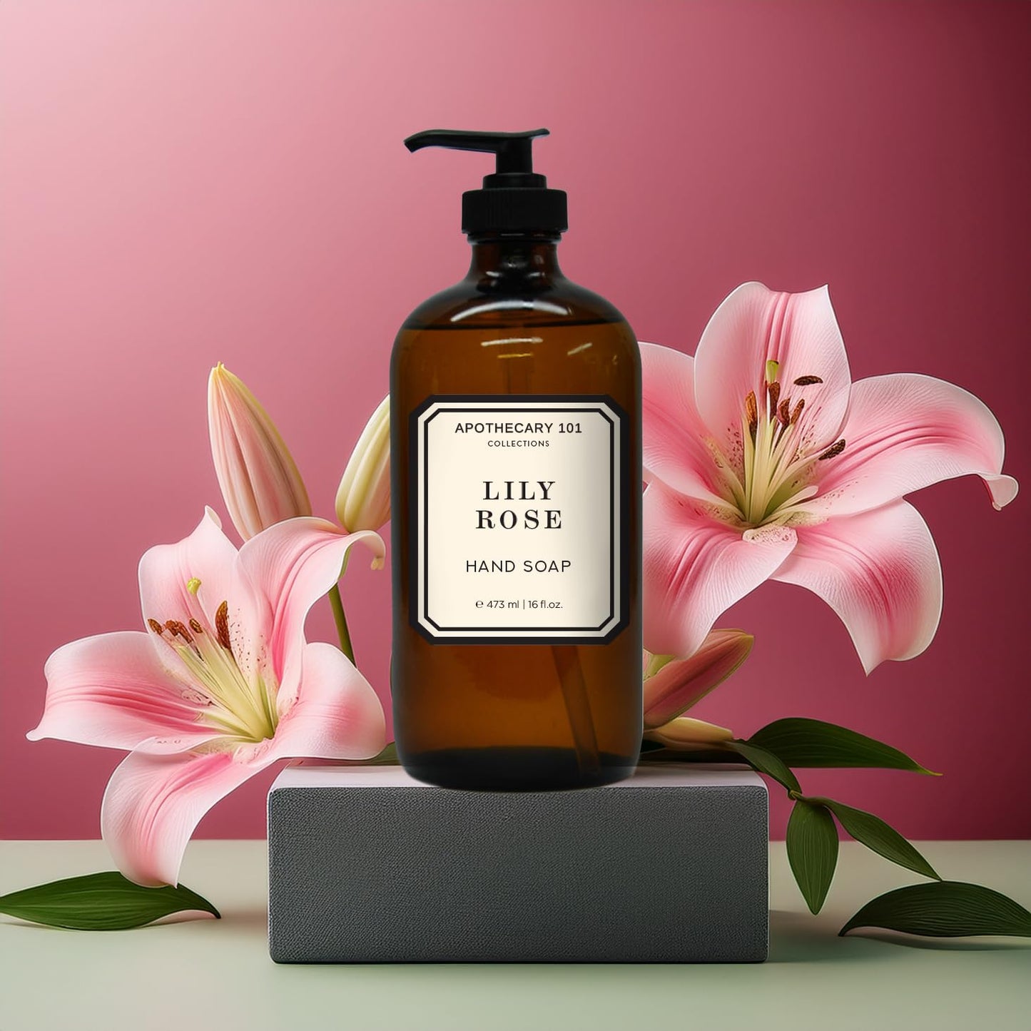 Apothecary 101 Glass Hand Soap Set, Sea Salt Verbena, Huckleberry, Lily Rose, Coconut Citrus, 16 Fl Oz Bottles, Home and Body Company