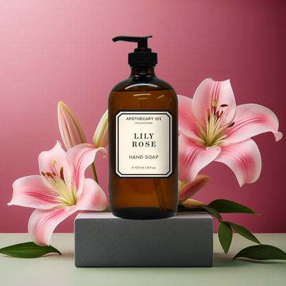 Apothecary 101 Glass Hand Soap Set, Sea Salt Verbena, Huckleberry, Lily Rose, Coconut Citrus, 16 Fl Oz Bottles, Home and Body Company