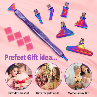 DoreenBow 21Pcs Diamond Art Painting Tools Glitter Diamond Art Pen Stainless Screw Thread Tips Multi Placer Tips Ergonomic Diamond Art Painting Accessories for Adults with 6 Clay,Rainbow